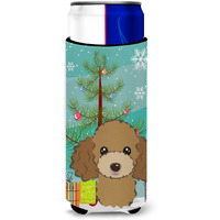 "Caroline's Treasures Christmas Tree and Chocolate Brown Poodle Michelob Ultra Koozies for Slim Cans, Multicolor"