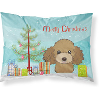 "Caroline's Treasures BB1628PILLOWCASE Christmas Tree And Chocolate Brown Poodle Fabric Standard Pillowcase, Large, Multicolor"