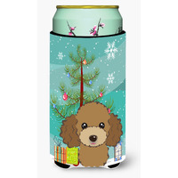 "Caroline's Treasures Christmas Tree and Chocolate Brown Poodle Tall Boy Koozie Hugger, Multicolor"