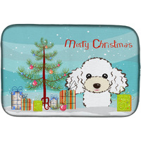"Caroline's Treasures Christmas Tree And White Poodle Dish Drying Mat, 14"" x 21"""