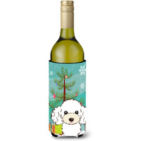 "Caroline's Treasures Christmas Tree and White Poodle Wine Bottle Koozie Hugger, 750 ml, Multicolor"