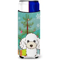 "Caroline's Treasures Christmas Tree and White Poodle Michelob Ultra Koozies for Slim Cans, Multicolor"