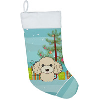 "Caroline's Treasures Tree and Buff Poodle Christmas, Holiday Stocking, decoration, 11 x 18, Multicolor"