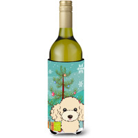 "Caroline's Treasures Christmas Tree and Buff Poodle Wine Bottle Koozie Hugger, 750 ml, Multicolor"
