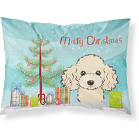 "Caroline's Treasures BB1630PILLOWCASE Christmas Tree And Buff Poodle Fabric Standard Pillowcase, Large, Multicolor"