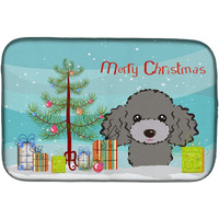 "Caroline's Treasures Christmas Tree And Silver Gray Poodle Dish Drying Mat, 14"" x 21"""