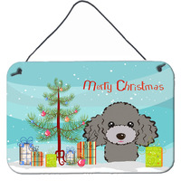 "Caroline's Treasures Christmas Tree and Silver Gray Poodle Wall or Door Hanging Prints BB1631DS812, 8HX12W"