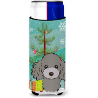 "Caroline's Treasures Christmas Tree and Silver Gray Poodle Michelob Ultra Koozies for Slim Cans, Multicolor"