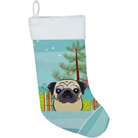 "Caroline's Treasures Tree and Fawn Pug Christmas, Holiday Stocking, decoration, 11 x 18, Multicolor"