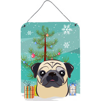 "Caroline's Treasures Christmas Tree and Fawn Pug Wall or Door Hanging Prints BB1634DS1216, 16HX12W, Multicolor"