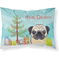 "Caroline's Treasures BB1634PILLOWCASE Christmas Tree And Fawn Pug Fabric Standard Pillowcase, Large, Multicolor"