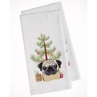 Christmas Tree and Fawn Pug White Kitchen Towel Set of 2