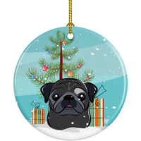 "Caroline's Treasures Christmas Tree and Black Pug Ceramic Ornament, Multicolor"
