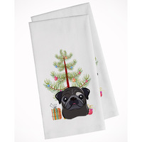 Christmas Tree and Black Pug White Kitchen Towel Set of 2