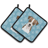 "Caroline's Treasures Snowflake Jack Russell Terrier Pair of Pot Holders BB1636PTHD, 7.5HX7.5W, Multicolor"