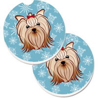 "Caroline's Treasures Snowflake Yorkie Yorkishire Terrier Set of 2 Cup Holder Car Coasters BB1638CARC, 2.56, Multicolor"