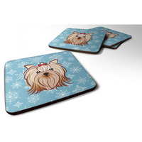 "Caroline's Treasures BB1638FC Snowflake Yorkie Yorkshire Terrier Foam Coasters (Set of 4), 3.5"", Multicolor"