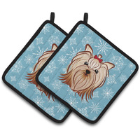 "Caroline's Treasures Snowflake Yorkie Yorkishire Terrier Pair of Pot Holders BB1638PTHD, 7.5HX7.5W, Multicolor"