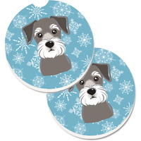 "Caroline's Treasures Snowflake Schnauzer Set of 2 Cup Holder Car Coasters BB1640CARC, 2.56, Multicolor"