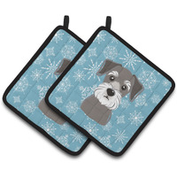 "Caroline's Treasures Snowflake Schnauzer Pair of Pot Holders BB1640PTHD, 7.5HX7.5W, Multicolor"