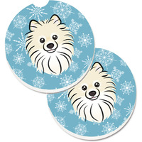 "Caroline's Treasures Snowflake Pomeranian Set of 2 Cup Holder Car Coasters BB1641CARC, 2.56, Multicolor"