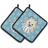 "Caroline's Treasures Snowflake Pomeranian Pair of Pot Holders BB1641PTHD, 7.5HX7.5W, Multicolor"