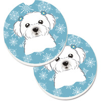 "Caroline's Treasures Snowflake Maltese Set of 2 Cup Holder Car Coasters BB1642CARC, 2.56, Multicolor"
