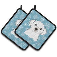 "Caroline's Treasures Snowflake Maltese Pair of Pot Holders BB1642PTHD, 7.5HX7.5W, Multicolor"