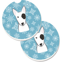 "Caroline's Treasures Snowflake Bull Terrier Set of 2 Cup Holder Car Coasters BB1643CARC, 2.56, Multicolor"