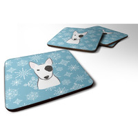 "Caroline's Treasures BB1643FC Snowflake Bull Terrier Foam Coasters (Set of 4), 3.5"", Multicolor"