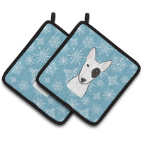 "Caroline's Treasures Snowflake Bull Terrier Pair of Pot Holders BB1643PTHD, 7.5HX7.5W, Multicolor"