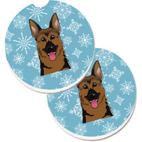 "Caroline's Treasures Snowflake German Shepherd Set of 2 Cup Holder Car Coasters BB1645CARC, 2.56, Multicolor"