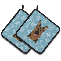 "Caroline's Treasures Snowflake German Shepherd Pair of Pot Holders BB1645PTHD, 7.5HX7.5W, Multicolor"