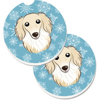 "Caroline's Treasures Snowflake Longhair Creme Dachshund Set of 2 Cup Holder Car Coasters BB1646CARC, 2.56, Multicolor"
