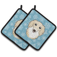 "Caroline's Treasures Snowflake Longhair Creme Dachshund Pair of Pot Holders BB1646PTHD, 7.5HX7.5W, Multicolor"