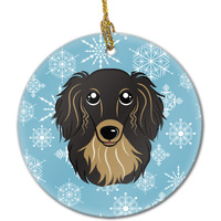 "Caroline's Treasures BB1647CO1 Snowflake Longhair Black and Tan Dachshund Ceramic Ornament, Multicolor"