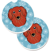"Caroline's Treasures Snowflake Longhair Red Dachshund Set of 2 Cup Holder Car Coasters BB1648CARC, 2.56, Multicolor"