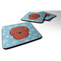 "Caroline's Treasures BB1648FC Snowflake Longhair Red Dachshund Foam Coasters (Set of 4), 3.5"", Multicolor"