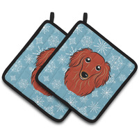 "Caroline's Treasures Snowflake Longhair Red Dachshund Pair of Pot Holders BB1648PTHD, 7.5HX7.5W, Multicolor"