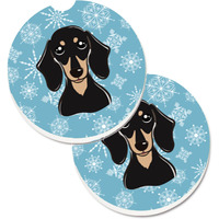 "Caroline's Treasures Snowflake Smooth black & Tan Dachshund Set of 2 Cup Holder Car Coasters BB1649CARC, 2.56, Multicolor"