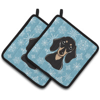 "Caroline's Treasures Snowflake Smooth black & Tan Dachshund Pair of Pot Holders BB1649PTHD, 7.5HX7.5W, Multicolor"