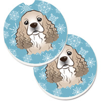 "Caroline's Treasures Snowflake Cocker Spaniel Set of 2 Cup Holder Car Coasters BB1650CARC, 2.56, Multicolor"