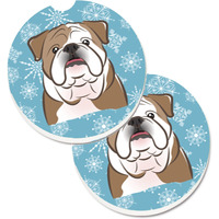 "Caroline's Treasures Snowflake English Bulldog Set of 2 Cup Holder Car Coasters BB1653CARC, 2.56, Multicolor"