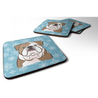 "Caroline's Treasures BB1653FC Snowflake English Bulldog Foam Coasters (Set of 4), 3.5"", Multicolor"