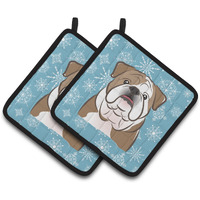 "Caroline's Treasures Snowflake English Bulldog Pair of Pot Holders BB1653PTHD, 7.5HX7.5W, Multicolor"