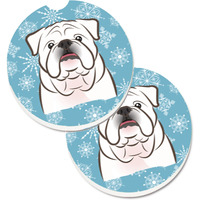 "Caroline's Treasures Snowflake White English Bulldog Set of 2 Cup Holder Car Coasters BB1654CARC, 2.56, Multicolor"