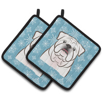 "Caroline's Treasures Snowflake White English Bulldog Pair of Pot Holders BB1654PTHD, 7.5HX7.5W, Multicolor"