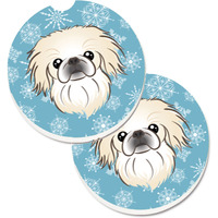 "Caroline's Treasures Snowflake Pekingese Set of 2 Cup Holder Car Coasters BB1655CARC, 2.56, Multicolor"