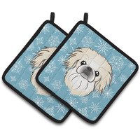 "Caroline's Treasures Snowflake Pekingese Pair of Pot Holders BB1655PTHD, 7.5HX7.5W, Multicolor"