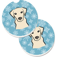 "Caroline's Treasures Snowflake Yellow Labrador Set of 2 Cup Holder Car Coasters BB1656CARC, 2.56, Multicolor"